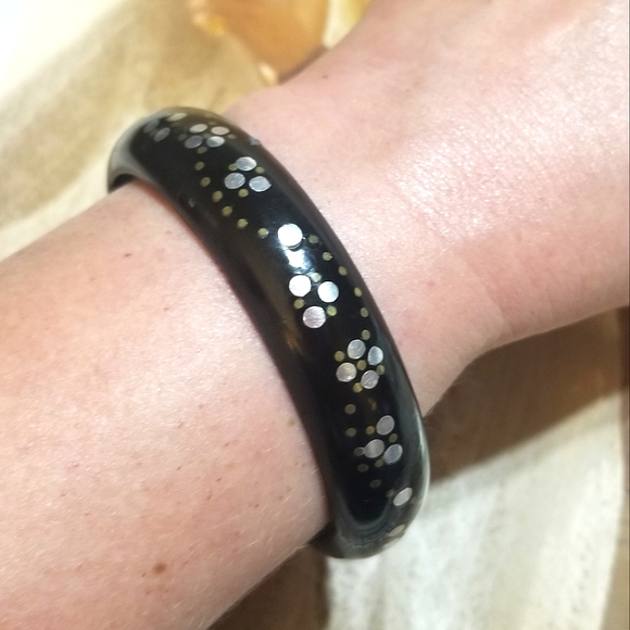 1870s Antique Pique Work Horn Bangle Bracelet - Picture 7 of 7